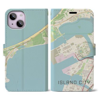 【アイランドシティ（福岡県）】地図柄iPhoneケース（手帳タイプ）ナチュラル・iPhone 14 用