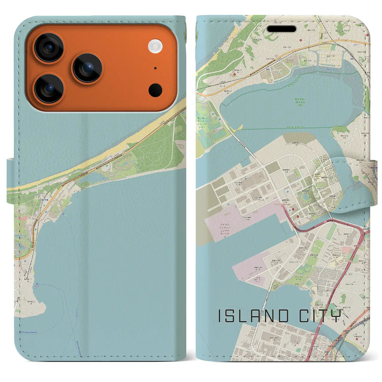 【アイランドシティ（福岡県）】地図柄iPhoneケース（手帳タイプ）