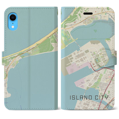【アイランドシティ（福岡県）】地図柄iPhoneケース（手帳タイプ）ナチュラル・iPhone XR 用