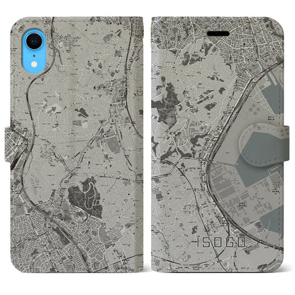 【磯子（神奈川県）】地図柄iPhoneケース（手帳タイプ）モノトーン・iPhone XR 用