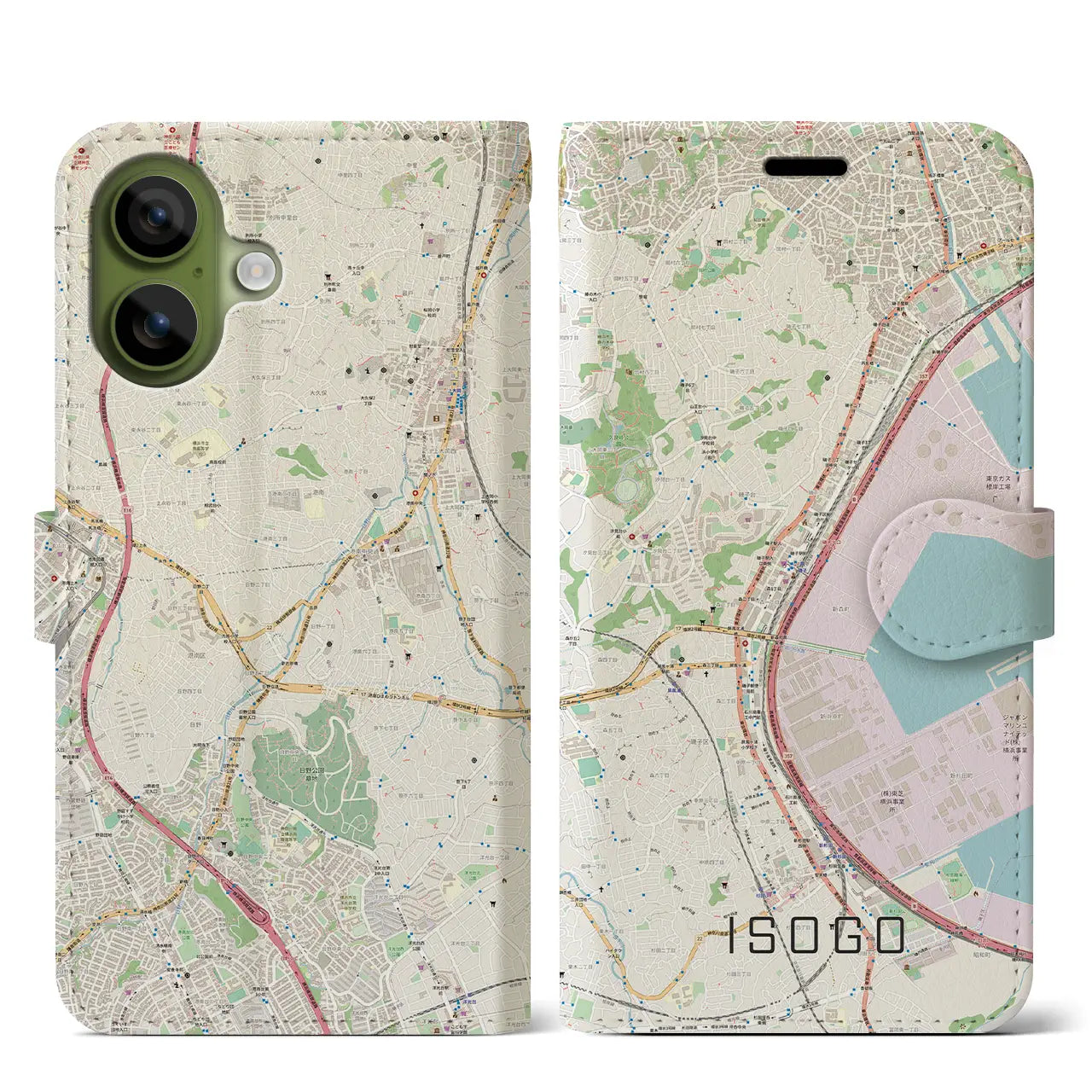 【磯子（神奈川県）】地図柄iPhoneケース（手帳タイプ）