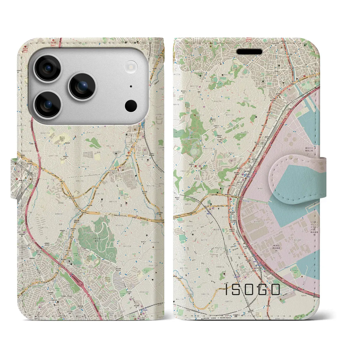 【磯子(神奈川県)】地図柄iPhoneケース(手帳タイプ)モノトーン・iPhone 17 Pro Max 用