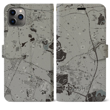 【一社（愛知県）】地図柄iPhoneケース（手帳タイプ）モノトーン・iPhone 11 Pro Max 用