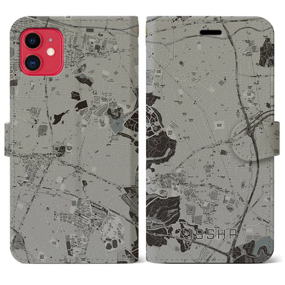 【一社（愛知県）】地図柄iPhoneケース（手帳タイプ）モノトーン・iPhone 11 用