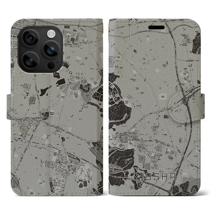 【一社（愛知県）】地図柄iPhoneケース（手帳タイプ）モノトーン・iPhone 16 用