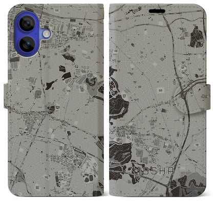 【一社（愛知県）】地図柄iPhoneケース（手帳タイプ）モノトーン・iPhone 16 Pro Max 用