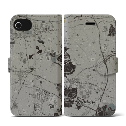 【一社（愛知県）】地図柄iPhoneケース（手帳タイプ）モノトーン・iPhone SE（第3 / 第2世代） / 8 / 7 / 6s / 6 用