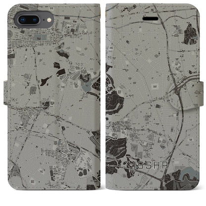 【一社（愛知県）】地図柄iPhoneケース（手帳タイプ）モノトーン・iPhone 8Plus /7Plus / 6sPlus / 6Plus 用