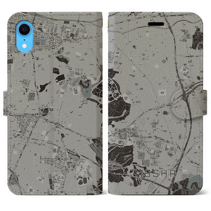 【一社（愛知県）】地図柄iPhoneケース（手帳タイプ）モノトーン・iPhone XR 用
