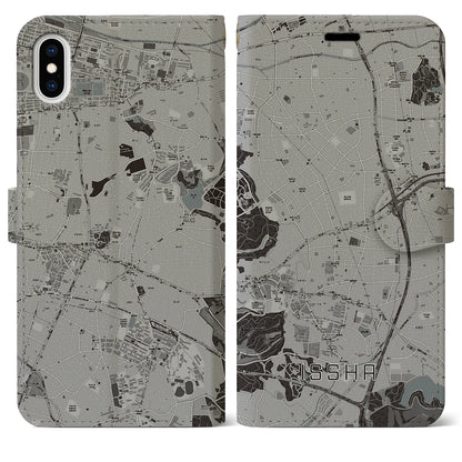 【一社（愛知県）】地図柄iPhoneケース（手帳タイプ）モノトーン・iPhone XS Max 用