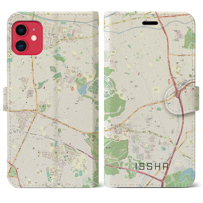 【一社（愛知県）】地図柄iPhoneケース（手帳タイプ）ナチュラル・iPhone 11 用