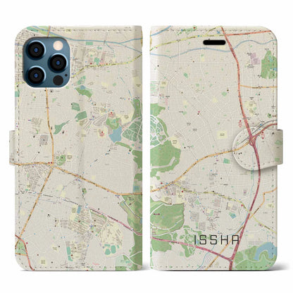 【一社（愛知県）】地図柄iPhoneケース（手帳タイプ）ナチュラル・iPhone 12 / 12 Pro 用