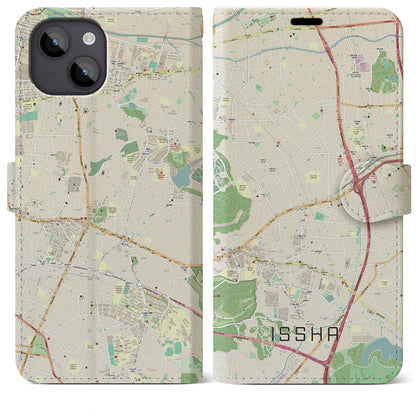 【一社（愛知県）】地図柄iPhoneケース（手帳タイプ）ナチュラル・iPhone 14 Plus 用