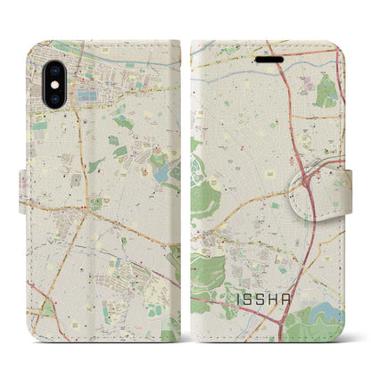 【一社（愛知県）】地図柄iPhoneケース（手帳タイプ）ナチュラル・iPhone XS / X 用