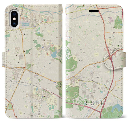 【一社（愛知県）】地図柄iPhoneケース（手帳タイプ）ナチュラル・iPhone XS Max 用