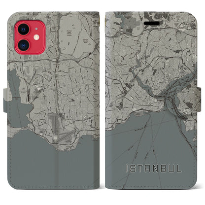 【イスタンブール】地図柄iPhoneケース（手帳両面タイプ・モノトーン）iPhone 11 用