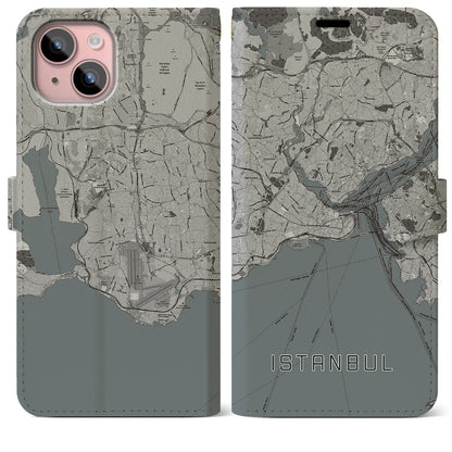 【イスタンブール（トルコ）】地図柄iPhoneケース（手帳タイプ）モノトーン・iPhone 15 Plus 用