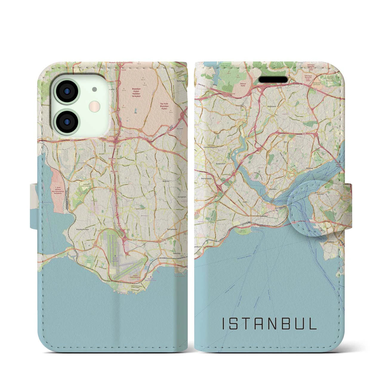 【イスタンブール（トルコ）】地図柄iPhoneケース（手帳タイプ）ナチュラル・iPhone 12 mini 用