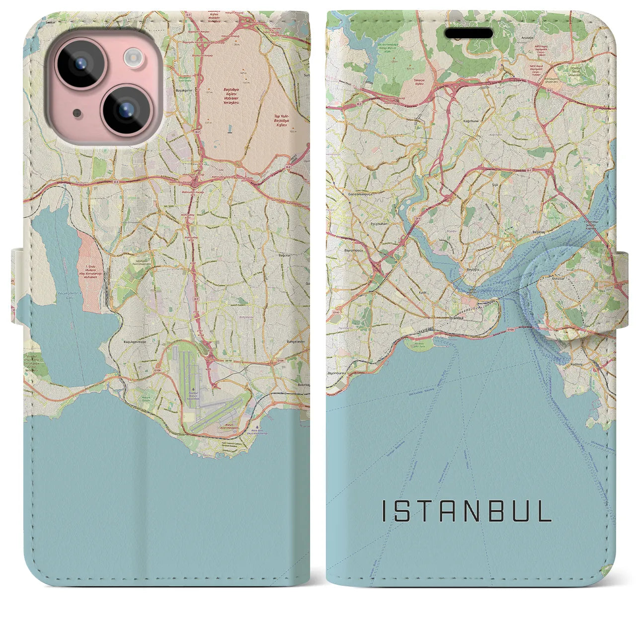 【イスタンブール（トルコ）】地図柄iPhoneケース（手帳タイプ）ナチュラル・iPhone 15 Plus 用