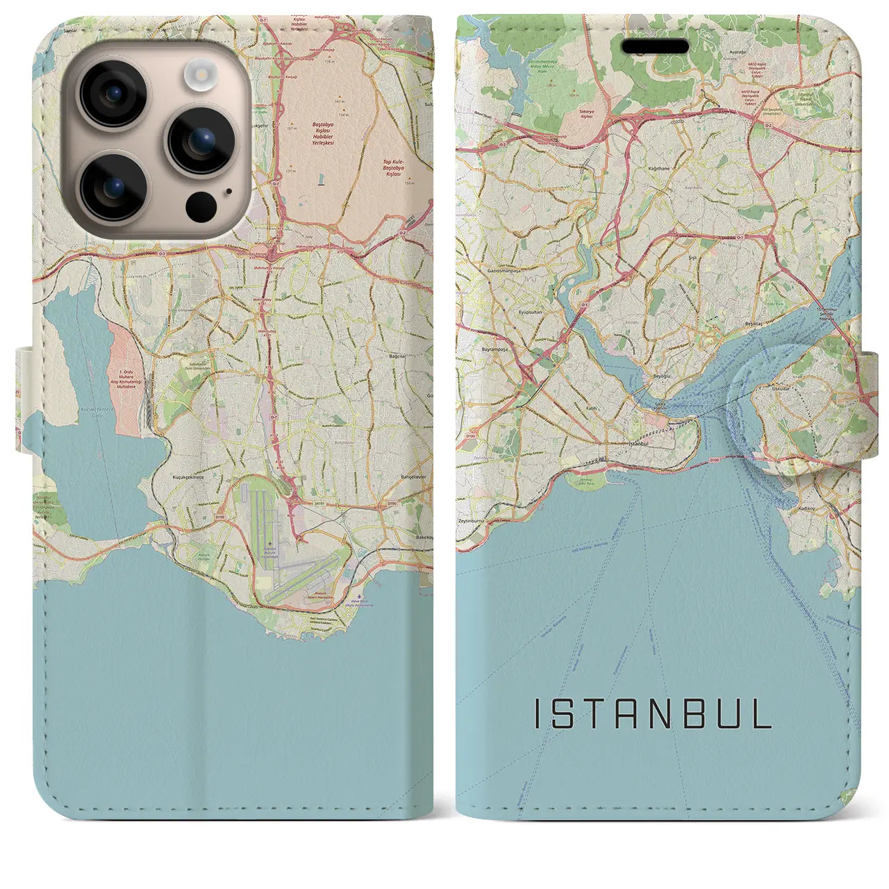 【イスタンブール（トルコ）】地図柄iPhoneケース（手帳タイプ）ナチュラル・iPhone 16 Plus 用