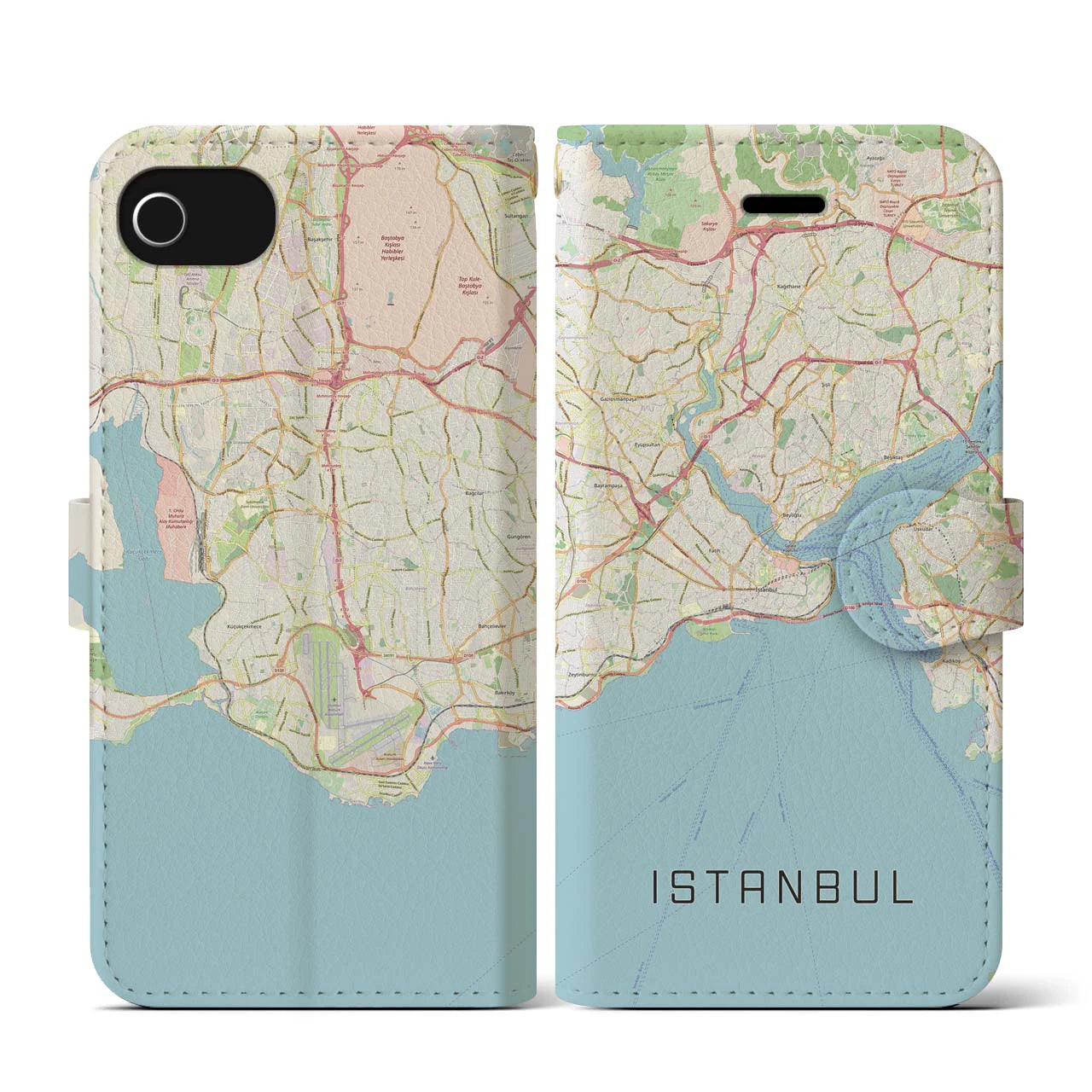 【イスタンブール（トルコ）】地図柄iPhoneケース（手帳タイプ）ナチュラル・iPhone SE（第3 / 第2世代） / 8 / 7 / 6s / 6 用