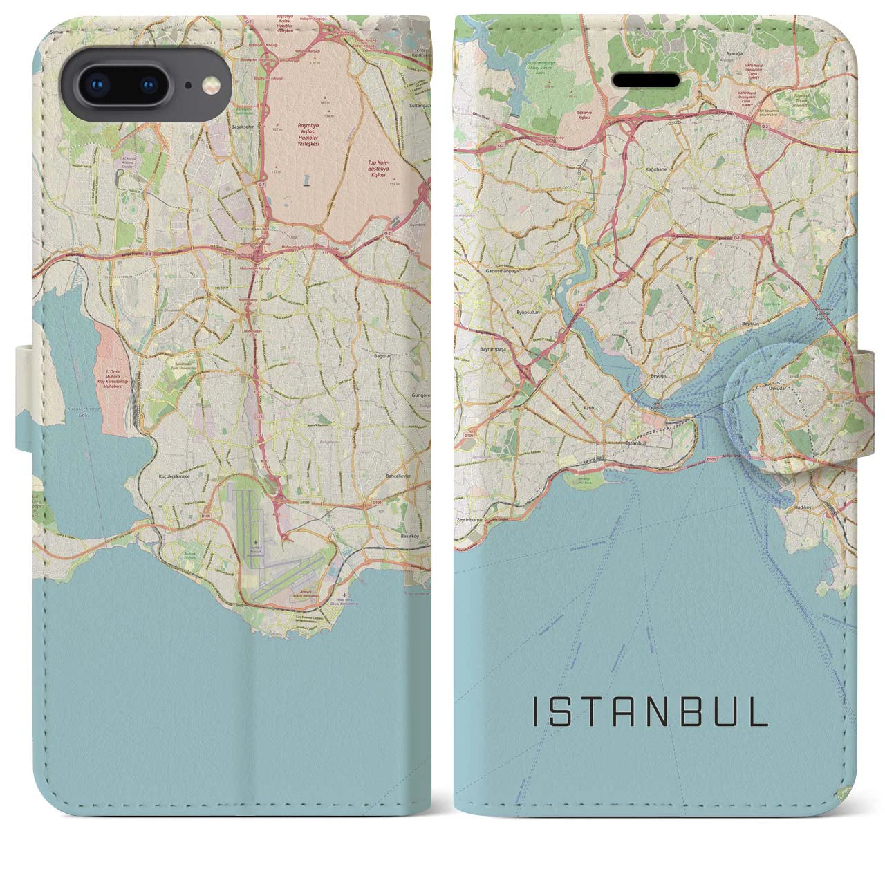 【イスタンブール（トルコ）】地図柄iPhoneケース（手帳タイプ）ナチュラル・iPhone 8Plus /7Plus / 6sPlus / 6Plus 用