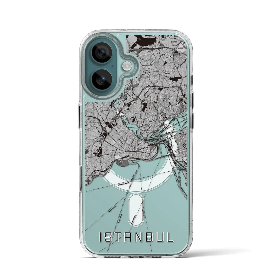 【イスタンブール(トルコ)】地図柄iPhoneケース(MagSafeタイプ)モノトーン・iPhone 16 Pro 用
