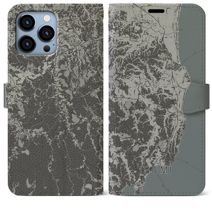 【いすみ（千葉県）】地図柄iPhoneケース（手帳タイプ）モノトーン・iPhone 13 Pro Max 用