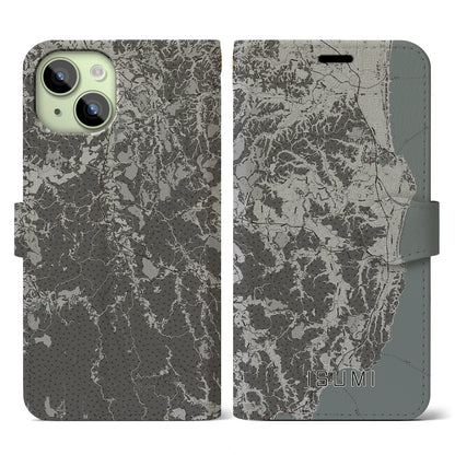 【いすみ（千葉県）】地図柄iPhoneケース（手帳タイプ）モノトーン・iPhone 15 用