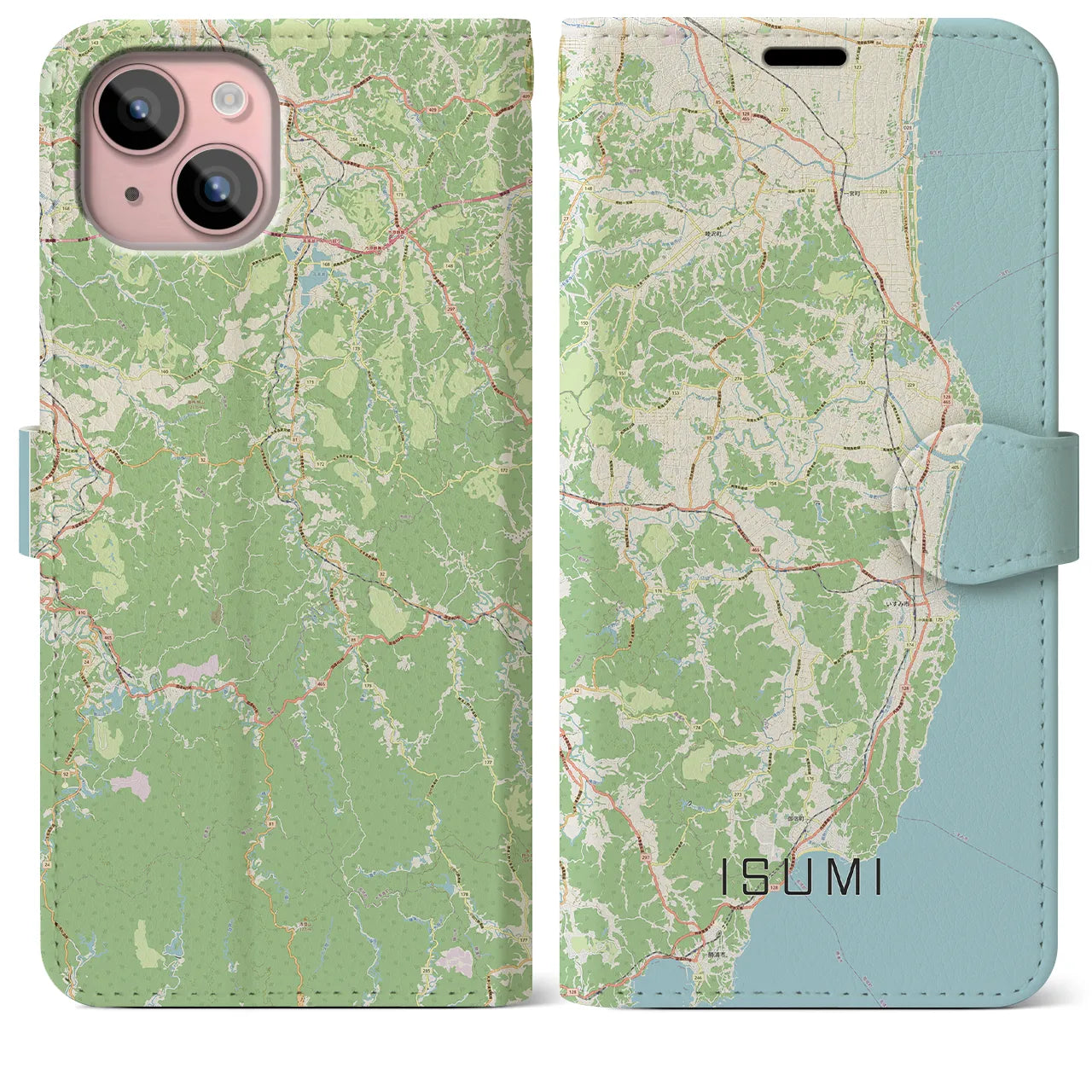 【いすみ（千葉県）】地図柄iPhoneケース（手帳タイプ）ナチュラル・iPhone 15 Plus 用