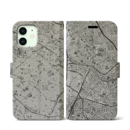 【板橋（東京都）】地図柄iPhoneケース（手帳タイプ）モノトーン・iPhone 12 mini 用