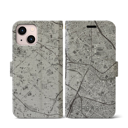 【板橋（東京都）】地図柄iPhoneケース（手帳タイプ）モノトーン・iPhone 13 mini 用