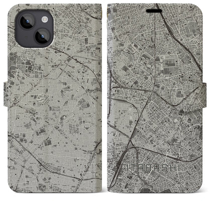 【板橋（東京都）】地図柄iPhoneケース（手帳タイプ）モノトーン・iPhone 14 Plus 用