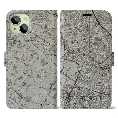 【板橋（東京都）】地図柄iPhoneケース（手帳タイプ）モノトーン・iPhone 15 用