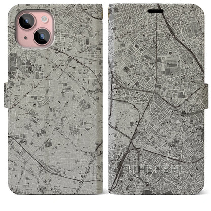 【板橋（東京都）】地図柄iPhoneケース（手帳タイプ）モノトーン・iPhone 15 Plus 用