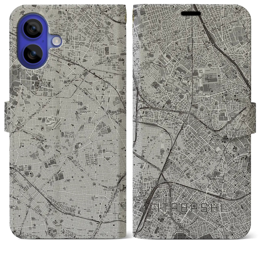 【板橋(東京都)】地図柄iPhoneケース(手帳タイプ)モノトーン・iPhone 16 Pro Max 用