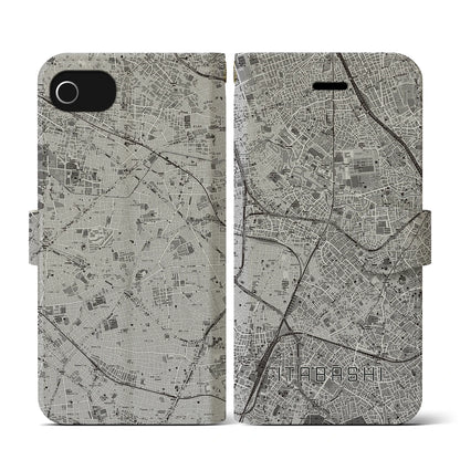 【板橋（東京都）】地図柄iPhoneケース（手帳タイプ）モノトーン・iPhone SE（第3 / 第2世代） / 8 / 7 / 6s / 6 用