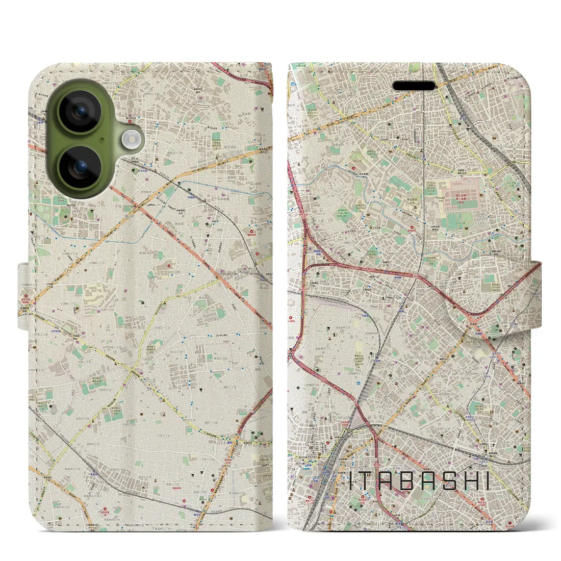 【板橋（東京都）】地図柄iPhoneケース（手帳タイプ）モノトーン・iPhone 17 Pro Max 用