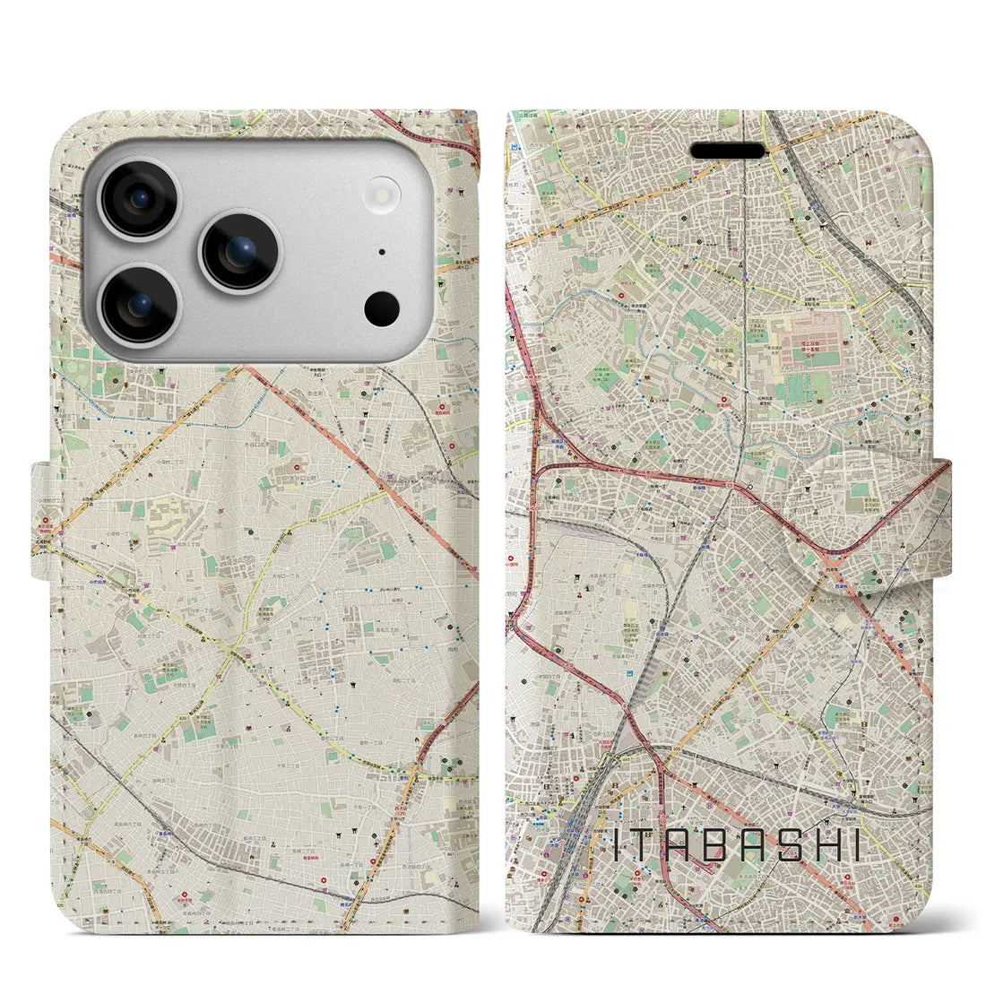 【板橋（東京都）】地図柄iPhoneケース（手帳タイプ）ナチュラル・iPhone 17 Pro Max 用