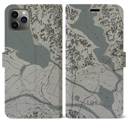 【潮来（茨城県）】地図柄iPhoneケース（手帳タイプ）モノトーン・iPhone 11 Pro Max 用