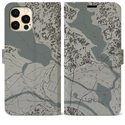 【潮来（茨城県）】地図柄iPhoneケース（手帳タイプ）モノトーン・iPhone 12 Pro Max 用