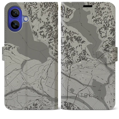 【潮来（茨城県）】地図柄iPhoneケース（手帳タイプ）モノトーン・iPhone 16 Pro Max 用