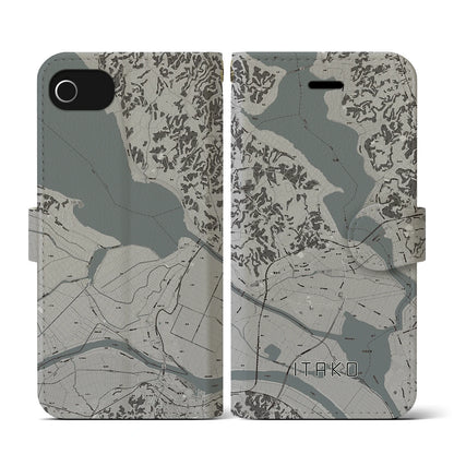 【潮来（茨城県）】地図柄iPhoneケース（手帳タイプ）モノトーン・iPhone SE（第3 / 第2世代） / 8 / 7 / 6s / 6 用