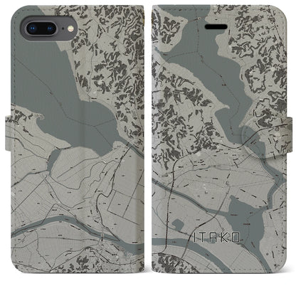 【潮来（茨城県）】地図柄iPhoneケース（手帳タイプ）モノトーン・iPhone 8Plus /7Plus / 6sPlus / 6Plus 用