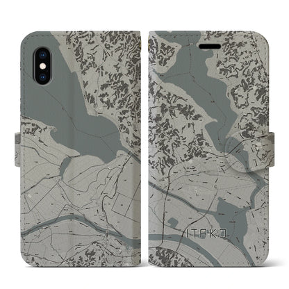 【潮来（茨城県）】地図柄iPhoneケース（手帳タイプ）モノトーン・iPhone XS / X 用