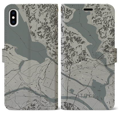 【潮来（茨城県）】地図柄iPhoneケース（手帳タイプ）モノトーン・iPhone XS Max 用