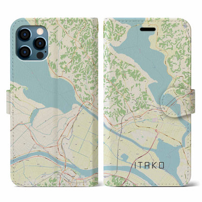 【潮来（茨城県）】地図柄iPhoneケース（手帳タイプ）ナチュラル・iPhone 12 / 12 Pro 用