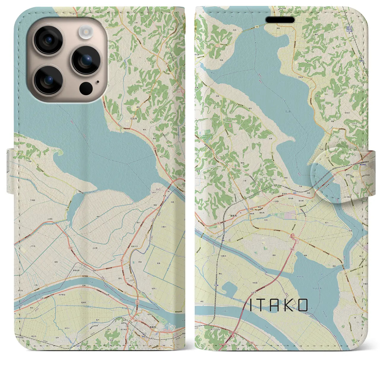 【潮来（茨城県）】地図柄iPhoneケース（手帳タイプ）ナチュラル・iPhone 16 Plus 用