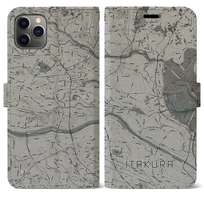 【板倉（群馬県）】地図柄iPhoneケース（手帳タイプ）モノトーン・iPhone 11 Pro Max 用