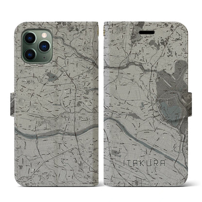 【板倉（群馬県）】地図柄iPhoneケース（手帳タイプ）モノトーン・iPhone 11 Pro 用